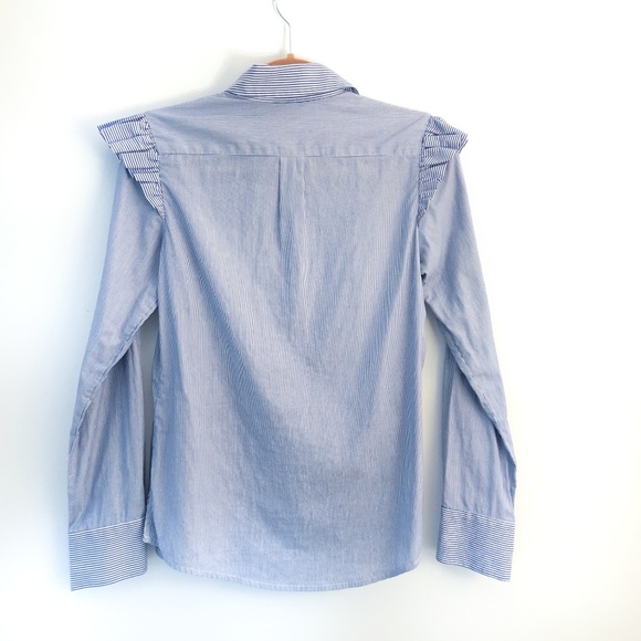 Pinstripe Ruffle Shoulder Button Down - Picture 3 of 6